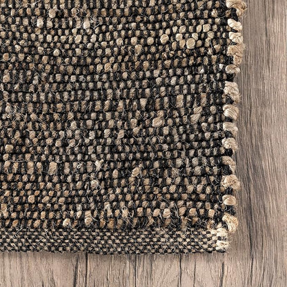 nuLOOM 2'6" x 8' Elfriede Jute & Cotton Hand Woven Area Rug, Charcoal, Solid Rustic Farmhouse Style, Weaved Design, Natural Fiber, For Bedroom, Living Room, Dining Room, Hallway, Office, Entryway