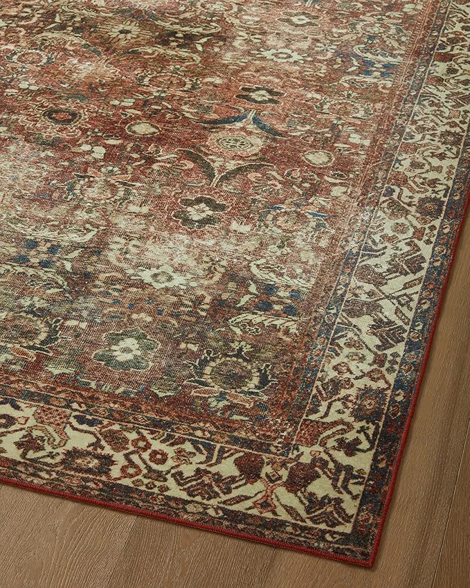 Loloi Magnolia Home by Joanna Gaines Banks Collection BAN-04 Brick/Ivory 2'-0" x 5'-0" .13" Pile Height, Machine Washable, Accent Rug