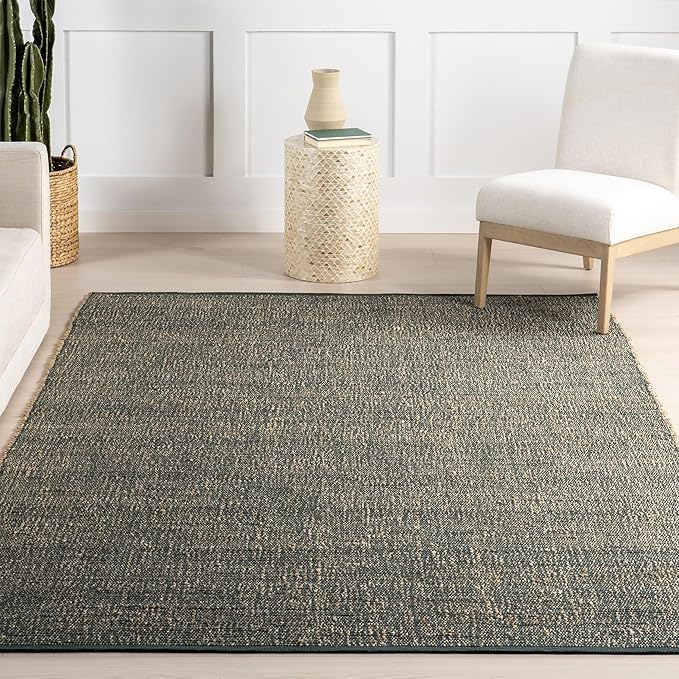 nuLOOM 6x9 Elfriede Jute & Cotton Hand Woven Area Rug, Green, Solid Rustic Farmhouse Style, Weaved Design, Natural Fiber, for Bedroom, Living Room, Dining Room, Hallway, Office, Entryway