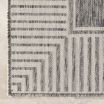 nuLOOM 10' x 14' Outdoor Area Rug, Casual Design with Striped Border, Stain Resistant, Highly Durable, for Patio, Balcony, Bedroom, Living Room, Dining Room, Bathroom, Steel