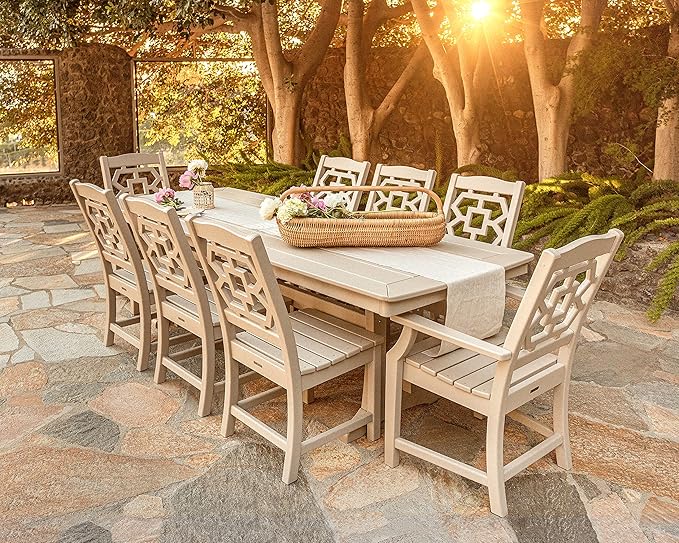 Martha Stewart by POLYWOOD Chinoiserie Outdoor Dining Arm Chair, Slate Grey, Durable HDPE All-Weather, Comfortable Patio Seating with Lattice Back, Backyard, Garden Furniture, Made in The USA