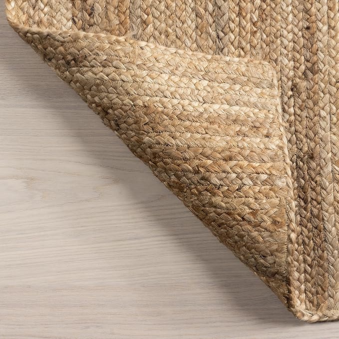 nuLOOM 5 Round Rigo Jute Hand Woven Area Rug, Natural, Solid Farmhouse Design, Natural Fiber, For Bedroom, Living Room, Dining Room, Hallway, Office, Kitchen, Entryway