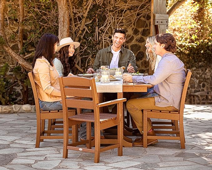 POLYWOOD Lakeside Dining Set, Table and Chairs, 5-Piece, HDPE Outdoor Patio Furniture, Fade-Proof, Mahogany, Deck, Garden, Backyard