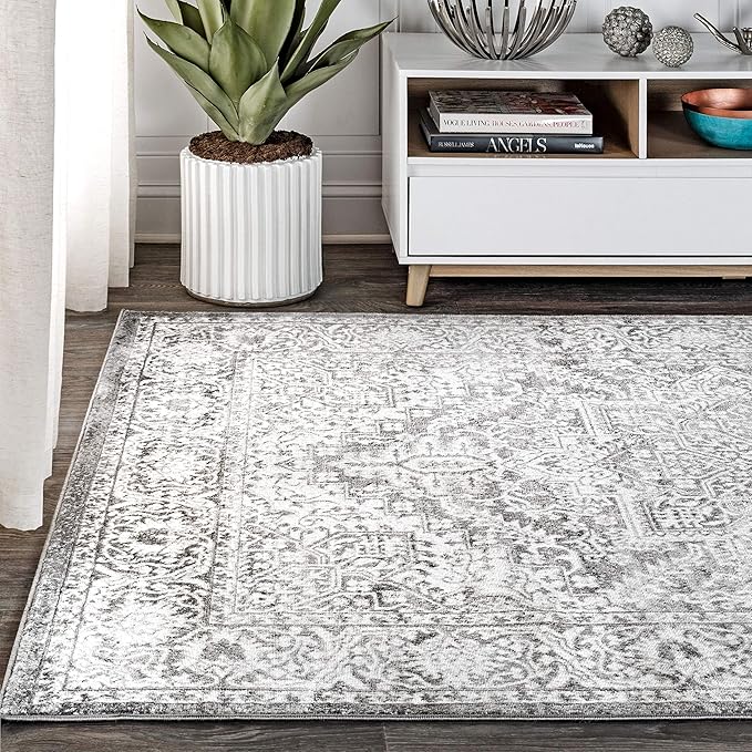 JONATHAN Y Modern Vintage Medallion Light Gray 3x3 Square Indoor Area Rug, Country, Floral, Easy-Cleaning for Living Room, Bedroom, Kitchen, Pet Friendly, Non-Shedding (MDP100A-3SQ)