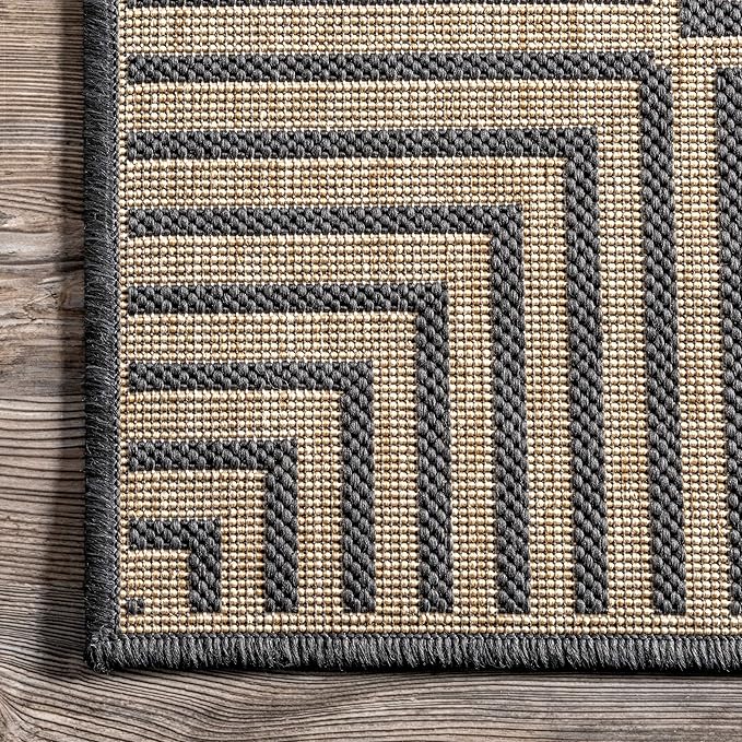 Nuloom Asha Dark Grey/Ivory, 9' 6" x 12', Casual, Striped Border, Soft and Cozy, High Traffic, Stain Resistant, Easy Clean, Durable Area Rug for Indoor/Outdoor Patio, Deck, Porch, Garden, Courtyard