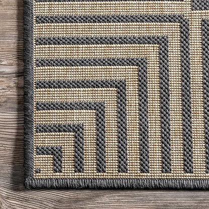 Nuloom Asha Dark Grey/Ivory, 9' 6" x 12', Casual, Striped Border, Soft and Cozy, High Traffic, Stain Resistant, Easy Clean, Durable Area Rug for Indoor/Outdoor Patio, Deck, Porch, Garden, Courtyard
