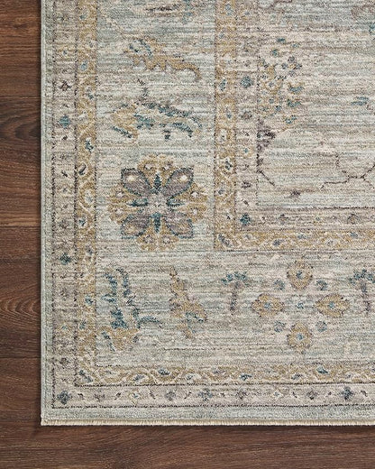 Loloi Magnolia Home by Joanna Gaines Millie Collection MIE-02 Sky/Gold 5'-3" x 5'-3", .25" Pile Height, Round Area Rug
