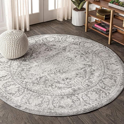 JONATHAN Y Modern Vintage Medallion Light Gray 3' Round Indoor Area Rug, Country, Floral, Easy-Cleaning for Living Room, Bedroom, Kitchen, Pet Friendly, Non-Shedding (MDP100A-3R)