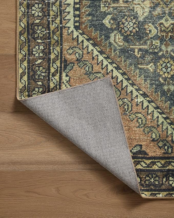 Loloi Magnolia Home by Joanna Gaines Banks Collection BAN-02 Denim/Clay 2'-0" x 5'-0" .13" Pile Height, Machine Washable, Accent Rug