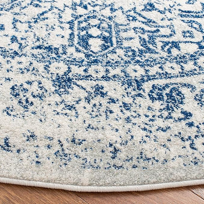 SAFAVIEH Evoke Collection Area Rug - 6'7" Round, Ivory & Navy, Distressed Design, Non-Shedding & Easy to Clean, Ideal for Living Room, Bedroom, Dining Space (EVK256N)