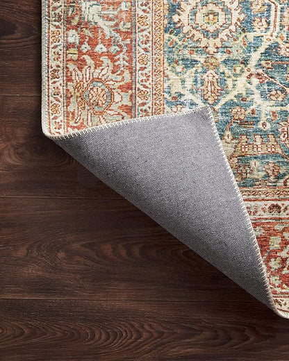 Loloi Layla Collection LAY-04 Ocean/Rust 2'-6" x 9'-6" .13" Thick Runner Rug, Soft, Durable, Vintage Inspired, Distressed, Low Pile, Non-Shedding, Easy Clean, Printed, Living Room Rug