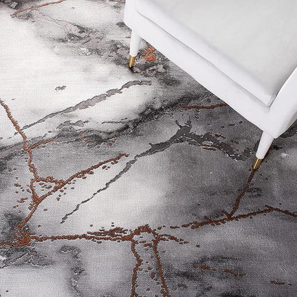 SAFAVIEH Craft Collection Runner Rug - 2'3" x 16', Grey & Orange, Modern Abstract Marble Pattern Design, Non-Shedding & Easy Care, Ideal for High Traffic Areas in Living Room, Bedroom (CFT877P)