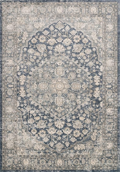 Loloi Teagan Collection TEA-01 Denim/Mist 3'-4" x 5'-7" Accent Rug, Large, Soft Neutral Rug, High-Traffic for Living Room, Bedroom, Home Office, Dining Area