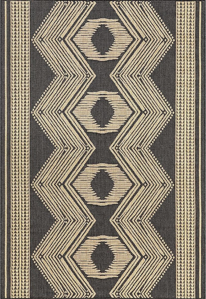 nuLOOM 8' x 10' Outdoor Tribal Geometric Area Rug, Stain Resistant, Weather Resistant, High Traffic, Patio, Balcony, Outside, Ranya Dark Grey