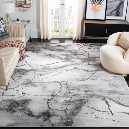 SAFAVIEH Craft Collection Area Rug - 6'7" Square, Grey & Silver, Modern Abstract Design, Non-Shedding & Easy Care, Ideal for High Traffic Areas in Living Room, Bedroom (CFT877G)