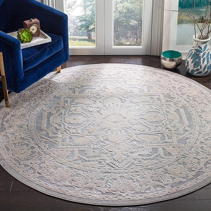 SAFAVIEH Area Rug 3' Round - Reflection Collection - Light Grey & Cream, Non-Shedding & Easy Cleaning, Ideal for Foyer, Living Room, Bedroom (RFT665C)