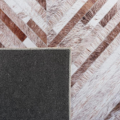 SAFAVIEH Washable Rug Faux Hide Collection - 8' x 10', Beige & Brown, Slip Resistant, Western Rustic Decor, Printed Pattern, Ideal for Living Room, Bedroom, Home Office, Dining Space (FAH526A)