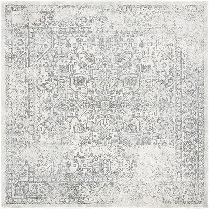 SAFAVIEH Evoke Collection Area Rug - 8' Square, Ivory & Grey, Distressed Design, Non-Shedding & Easy to Clean, Ideal for Living Room, Bedroom, Dining Space (EVK256F)