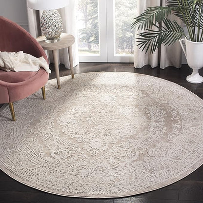 SAFAVIEH Reflection Collection Area Rug - 6'7" Round, Beige & Cream, Non-Shedding & Easy Cleaning, Ideal for Living Room, Bedroom (RFT668A)
