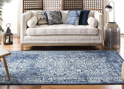 SAFAVIEH Area Rug 8x10 - Evoke Collection - Large - Navy & Ivory, Distressed Design, Non-Shedding & Easy Cleaning, Ideal for Living Room, Bedroom, Dining Space (EVK256A)