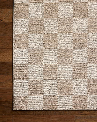 Loloi Chris Loves Julia Calvin Collection CLV-01 Pebble/Ivory 3'-6" x 5'-6" Accent Rug Checkered Neutral Soft Living Room Bedroom Carpet