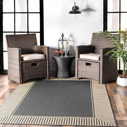 Nuloom Asha Dark Grey/Ivory, 9' 6" x 12', Casual, Striped Border, Soft and Cozy, High Traffic, Stain Resistant, Easy Clean, Durable Area Rug for Indoor/Outdoor Patio, Deck, Porch, Garden, Courtyard