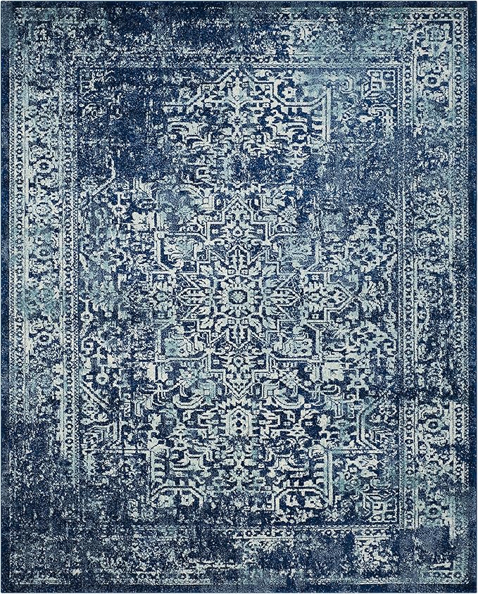 SAFAVIEH Area Rug 10x14 - Evoke Collection - Large - Navy & Ivory, Distressed Design, Non-Shedding & Easy to Clean, Ideal for Living Room, Bedroom, Dining Space (EVK256A)
