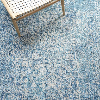 SAFAVIEH Evoke Collection Area Rug - 6'7" Square, Blue & Ivory, Distressed Design, Non-Shedding & Easy to Clean, Ideal for Living Room, Bedroom, Dining Space (EVK256C)